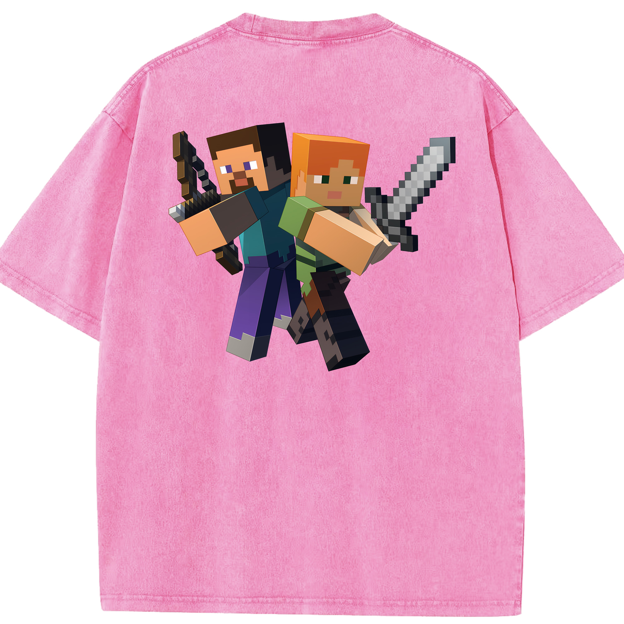（画像用） マインクラフト ブロックの世界 Minecraft MC Block world 綿100% ヴィンテージ風 半袖Tシャツ（背面プリント）